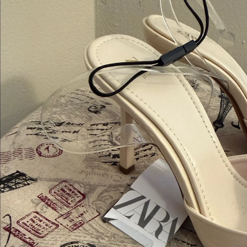 Zara Cream Pointed-Toe Bow Slingback Mules - Picture 2 of 3